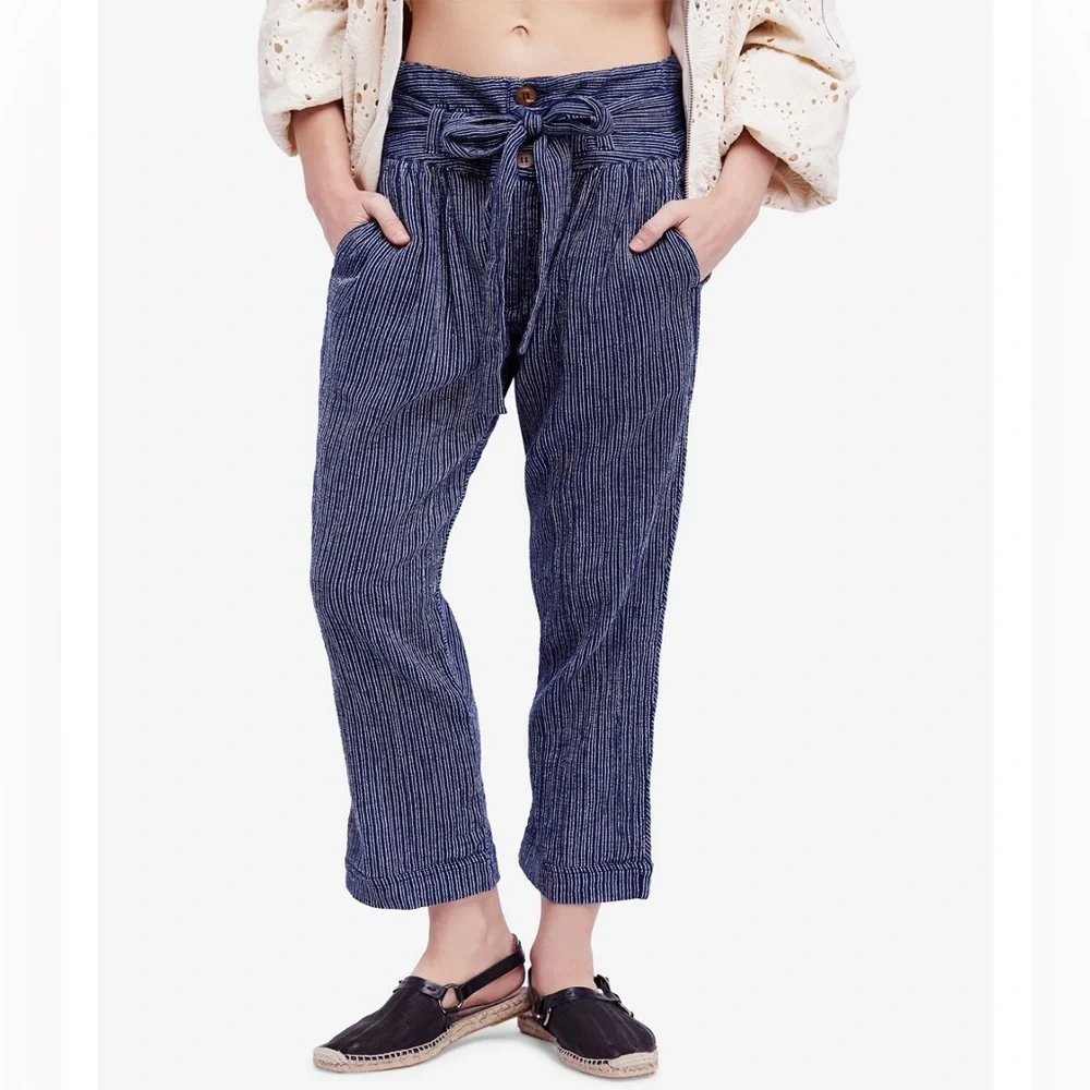 Free People Rumors Yarn Dyed Harem pant in blue stripe size 2
